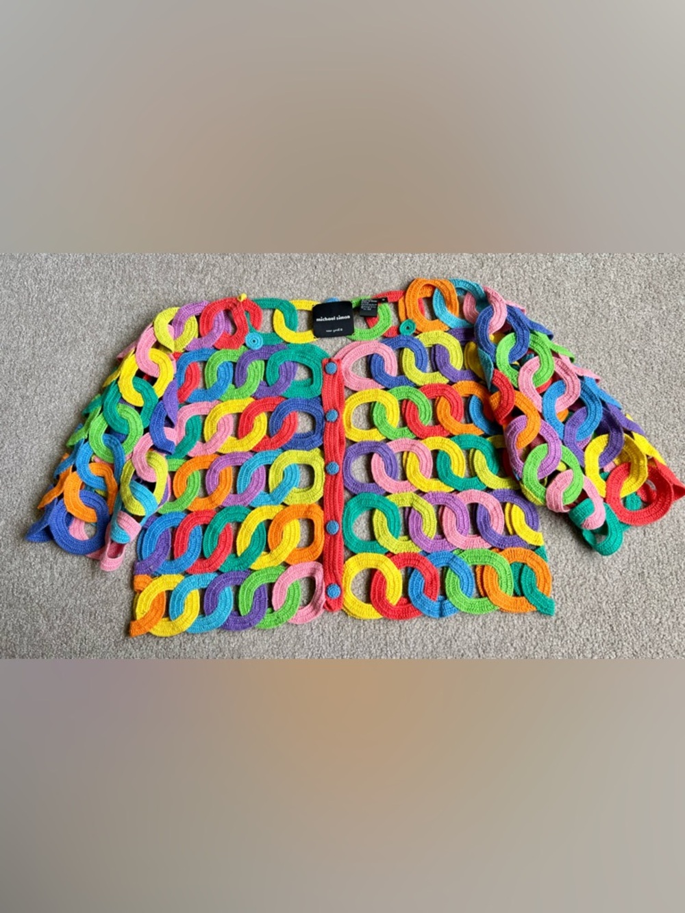 Nwot Michael Simon M Open Knit Crochet Sweater Cardigan